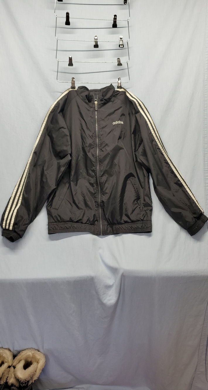 adidas Black Windbreaker Jacket with White Stripes #389